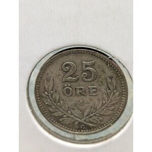 1937 Sweden 25 Öre – Silver Coin, Gustaf V, Stockholm Mint